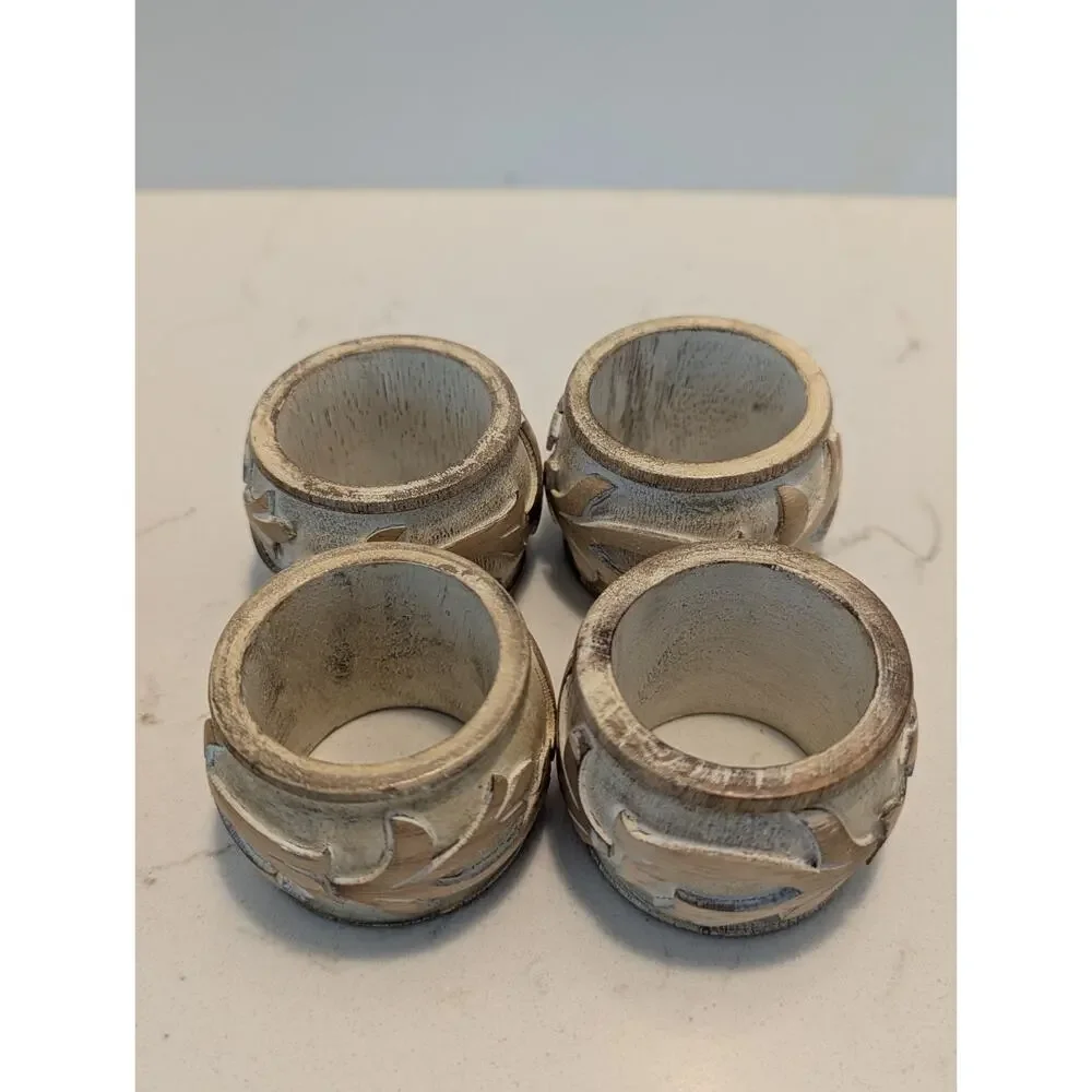 napkin rings Lot Of 3 Rattan Wooden Silver Set Of 4 Each Beachy Boho